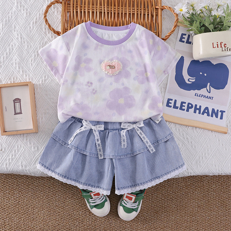 Girls' Outfit Set 2026 New Style Toddler Baby Summer Short-Sleeve Fashionable Two-Piece Children's Clothing Wholesale