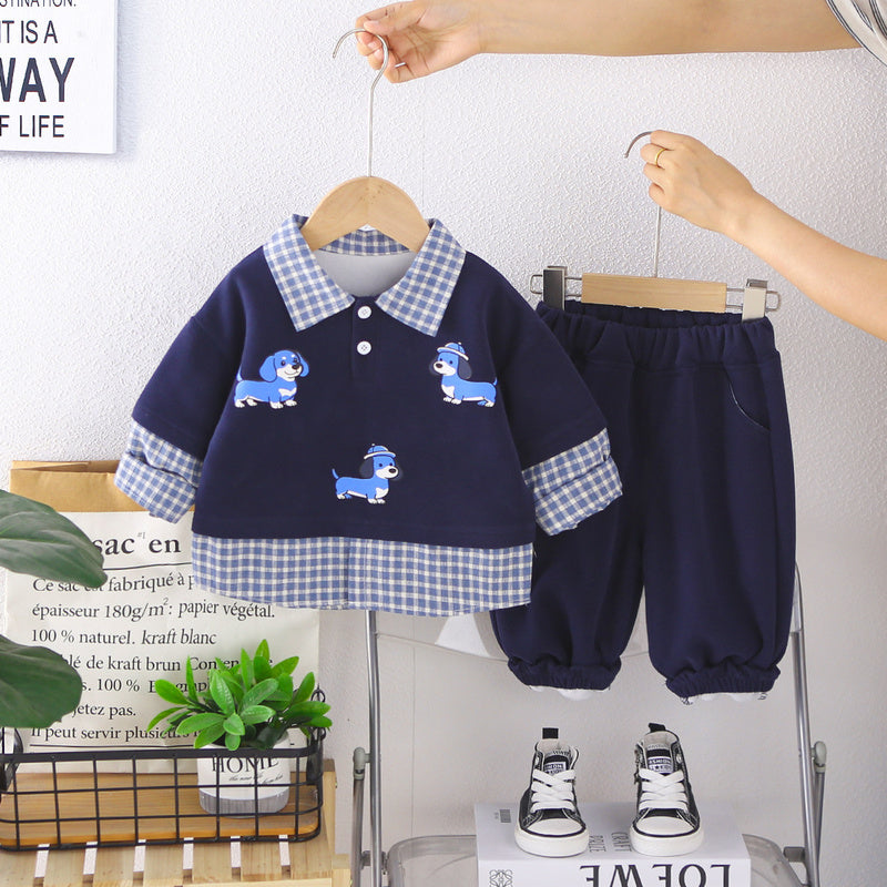 Spring and Autumn Outfit 2026 New Fall Clothing Boys' Cartoon Three-Puppy Two-Piece Set Trendy Fashionable Children's Wear