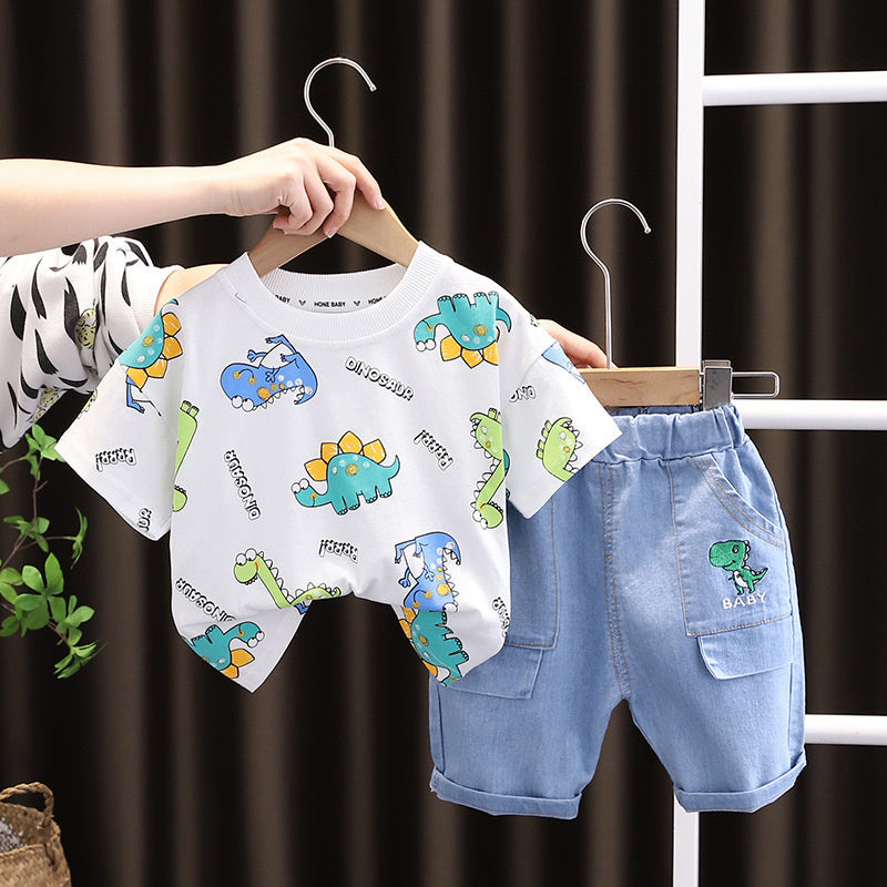Stylish children's clothing boys 1-5, short-sleeved two-piece set, Korean style summer clothes for kids aged 3-4, trendy