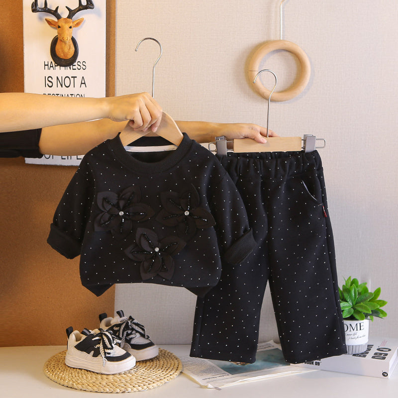 Girls' Outfit 2026 New Fashionable Baby Girl Children's Spring and Autumn Stylish Double-Layer Floral Long-Sleeve Two-Piece Set