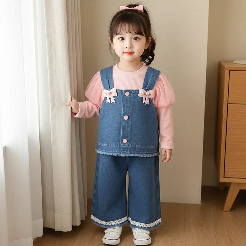 Girls' Spring and Autumn Outfit 2026 New Fashionable Infant Children's Clothing Baby Casual Denim Vest Three-Piece Set Trendy