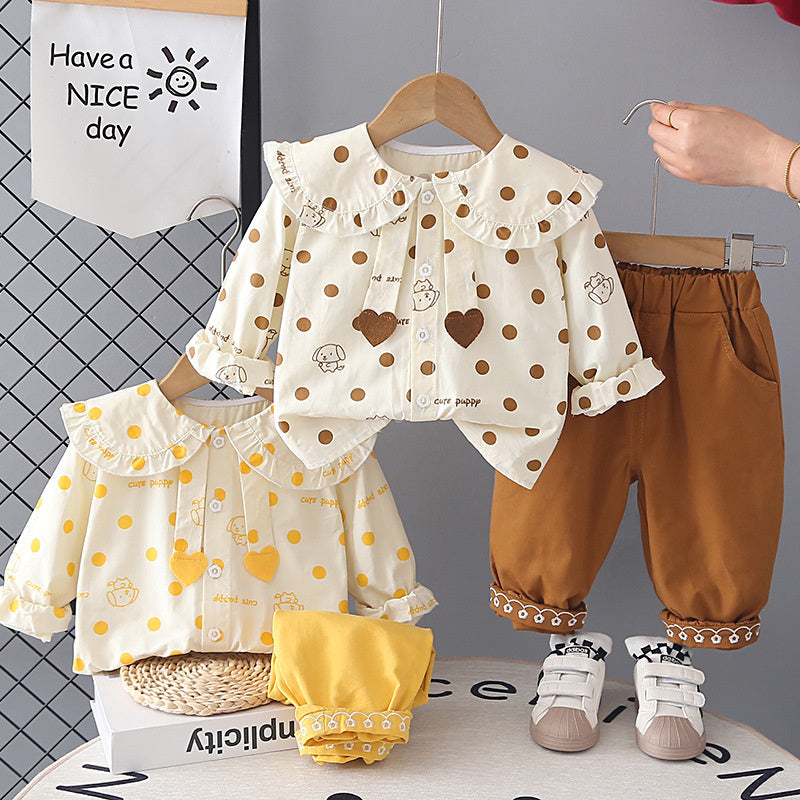 Girls' Spring Outfit 2026 New Fashionable Clothing, Children's Pants, Stylish Puppy Shirt Two-Piece Set for Baby Girls