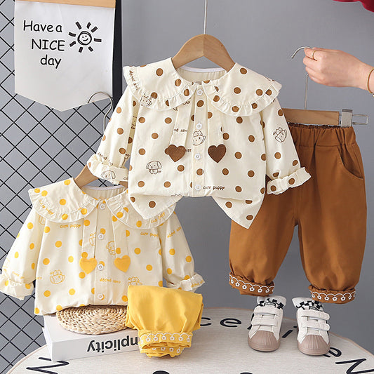 Girls' Spring Outfit 2026 New Fashionable Clothing, Children's Pants, Stylish Puppy Shirt Two-Piece Set for Baby Girls