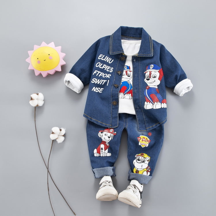 2024 Boys' Spring Denim Baby Autumn Winter New Korean Style Three-Piece Set Children's Casual Clothing Wholesale