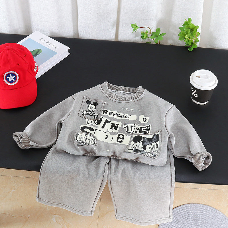 Boys' Outfit 2026 New Fashionable Cartoon Letter Two-Piece Set Baby Autumn Casual Sweatshirt Toddler Sportswear