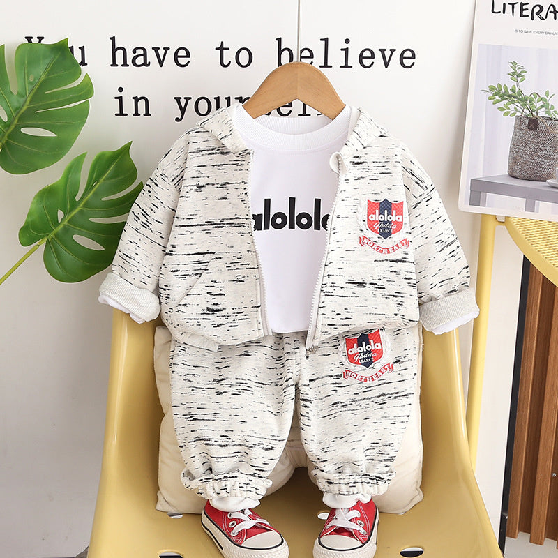 Boys' Outfit 2026 New Cool Stylish Baby Boy Hooded Three-Piece Set Spring and Autumn Children's Sportswear Trendy