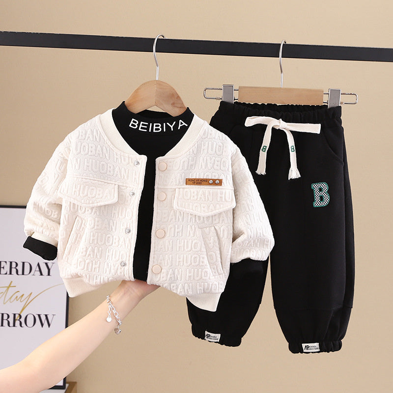 Children's Clothing Boys Spring and 2023 New Fashionable Three-Piece Set for Kids 0-3 Years Old 4 Baby Autumn Trendy 5