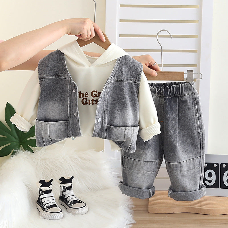 Baby Clothes Stylish Boys 2025 New Spring Autumn Infant Children Hat Letter Vest Three-Piece Set