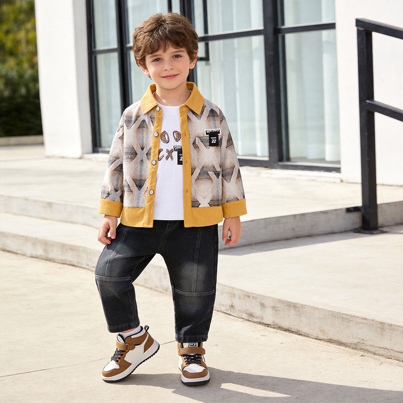 Boys' Outfit 2026 New Stylish Color-Block Shirt Clothes Spring and Autumn Three-Piece Set for Trendy Little Boys