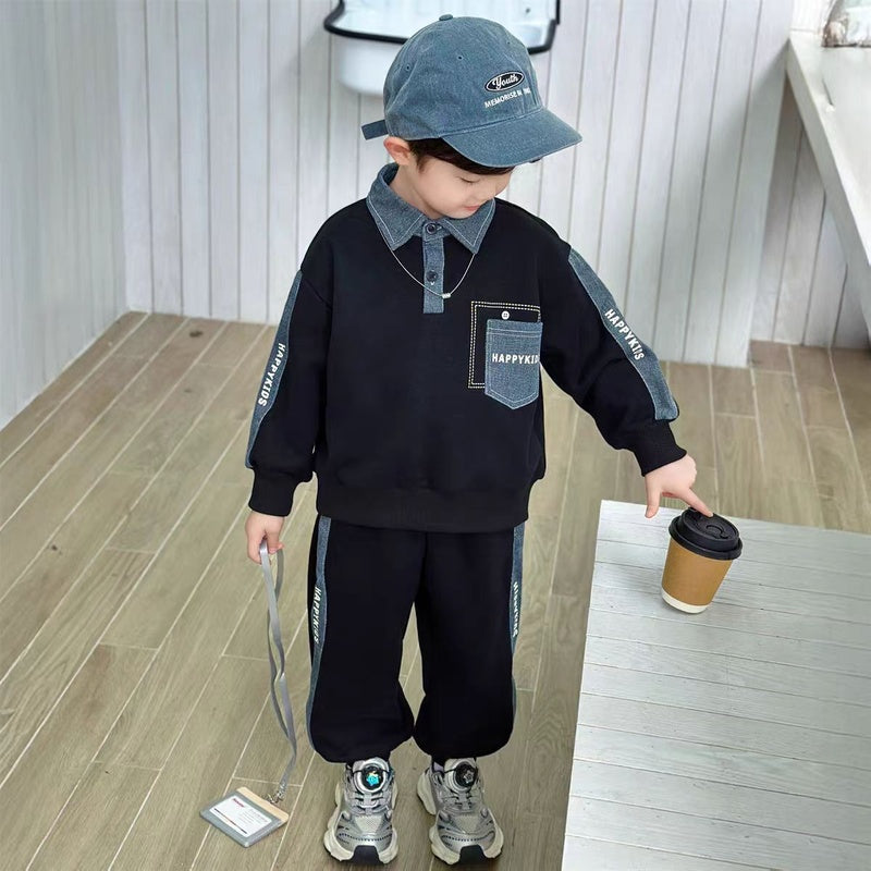 Boys' Sweatshirt Outfit 2025 New Stylish Children's Boys Spring Autumn Fashion Cool Handsome Denim Two-Piece Set Trendy
