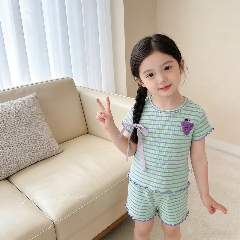 2026 Baby Thin Soft Striped Short Sleeve T-shirt and Elastic Waist Shorts Set Children's Summer Two-Piece Outfit