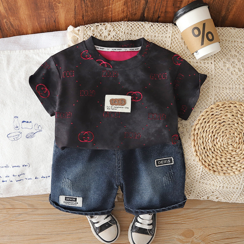 Boys' Outfit 2026 New Style Infant Children's Short Sleeve Two-Piece Set Stylish Baby Summer Casual Clothes