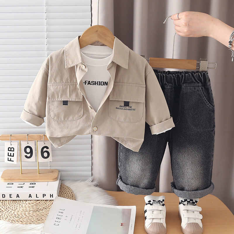Boys' Suit 2026 New Style Children's Spring and Fashionable Baby Autumn Solid Color Jacket Three-Piece Set Trendy