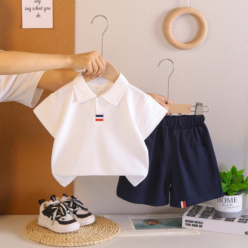 Boys' polo shirt set, new style, stylish short-sleeved clothing children, two-piece summer outfit for baby boys and infants