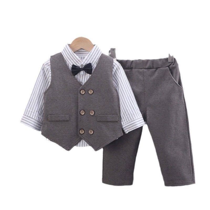 Boys' Outfit 2023 New Baby Clothes Toddler Spring and Autumn Double-Breasted Suit Vest Three-Piece Set