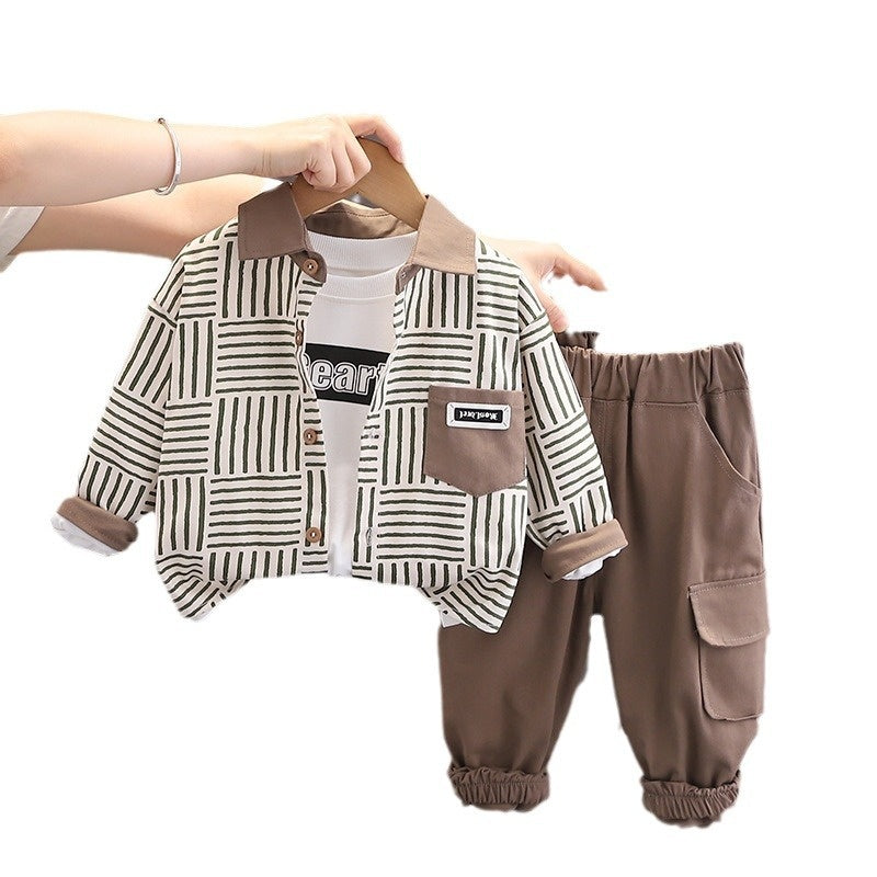 Boys' Trendy Clothing 2 Spring and 1 Year Old 3 Baby Autumn Striped Shirt Three-Piece Set Infant Children's Clothes 4
