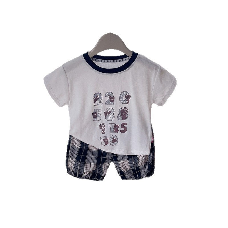Baby Boy Summer Digital Bear Short Sleeve Set 2026 New Cartoon Shorts Infant Two-Piece Trendy Children's Clothing