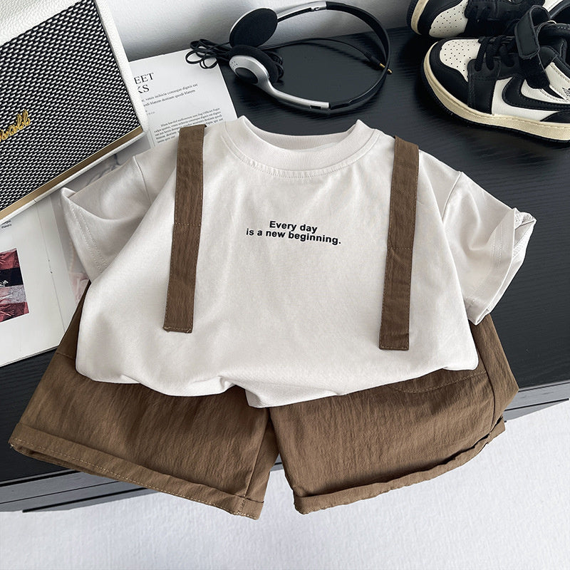 Summer Outfit Round Neck Short Sleeve 2026 New Fashionable Boys' Baby Clothes Trendy Children's Two-Piece Set