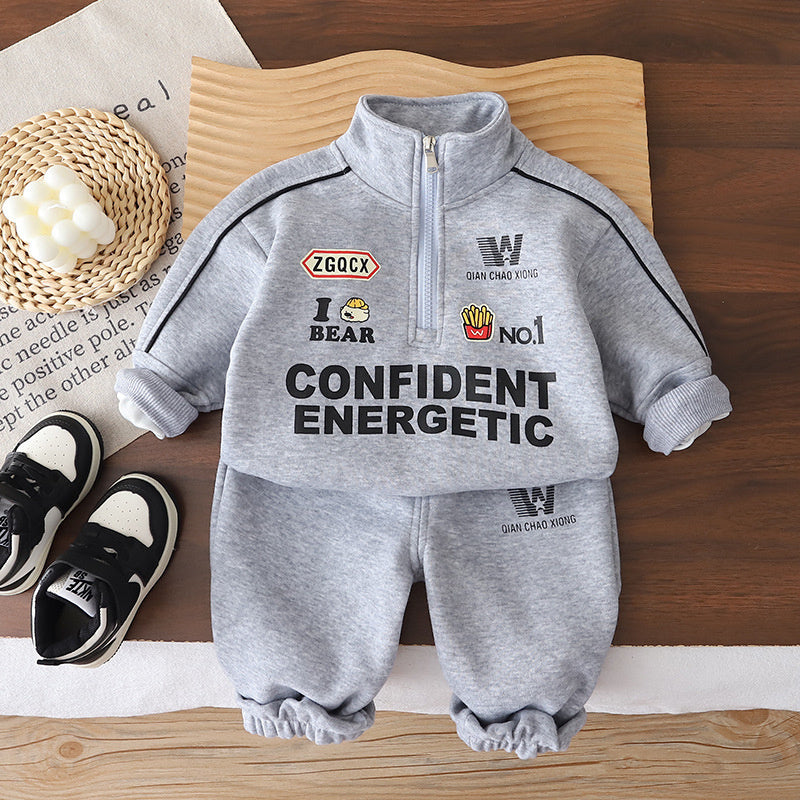 Boys' Spring and Autumn Outfit 2026 New Fashionable Children's Motorcycle Jacket Sweatshirt Korean Style Casual Long Pants Two-Piece Set Trendy