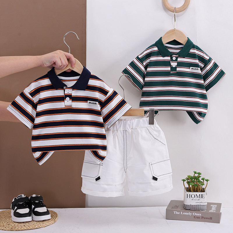Boys' Outfit Set, Children's Summer Striped Clothes, Casual Thin Short-Sleeve Two-Piece Set for 1-3 Year Olds
