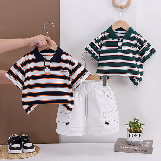 Boys' Outfit Set, Children's Summer Striped Clothes, Casual Thin Short-Sleeve Two-Piece Set for 1-3 Year Olds