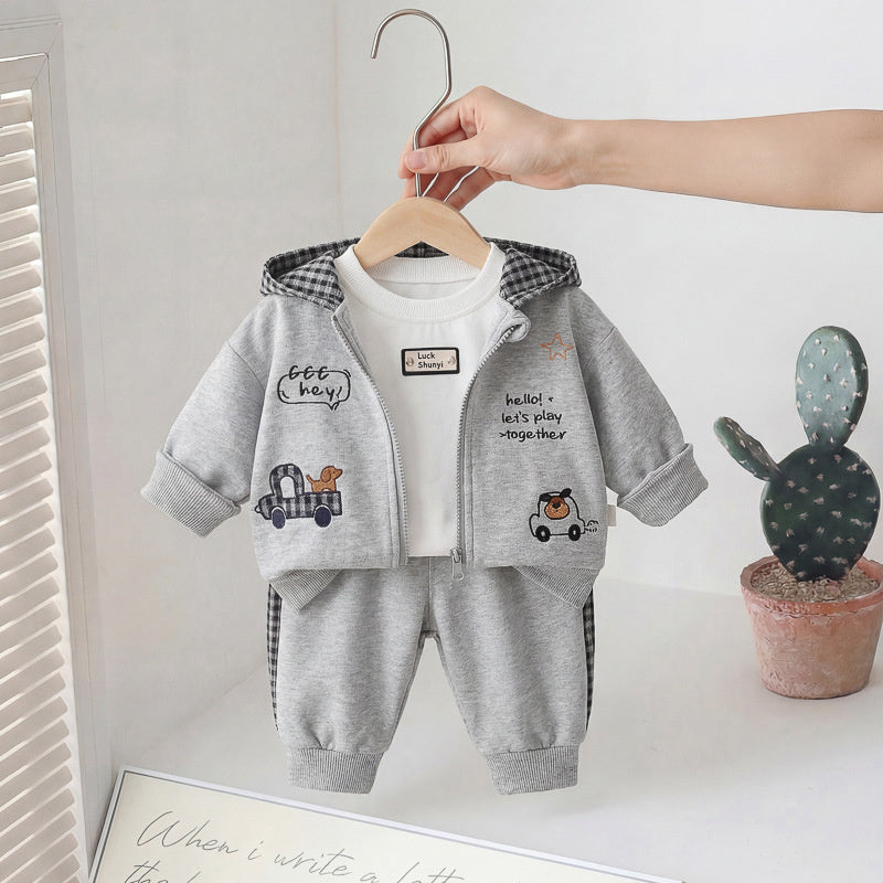 Boys' Outfit 2026 New Fashionable Baby Spring and Autumn Infant Children's 1-4 Years Old Cartoon Puppy Three-Piece Set