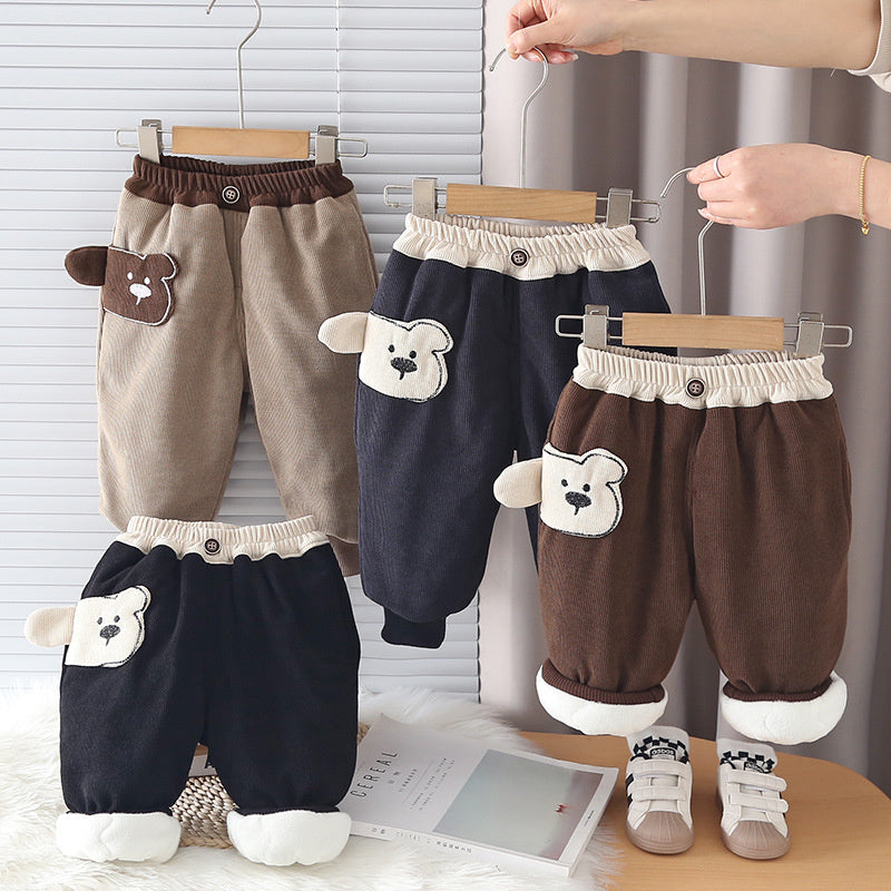 Children's casual side cartoon cotton pants, solid color sports versatile sweatpants for boys, baby toddler autumn and winter pants