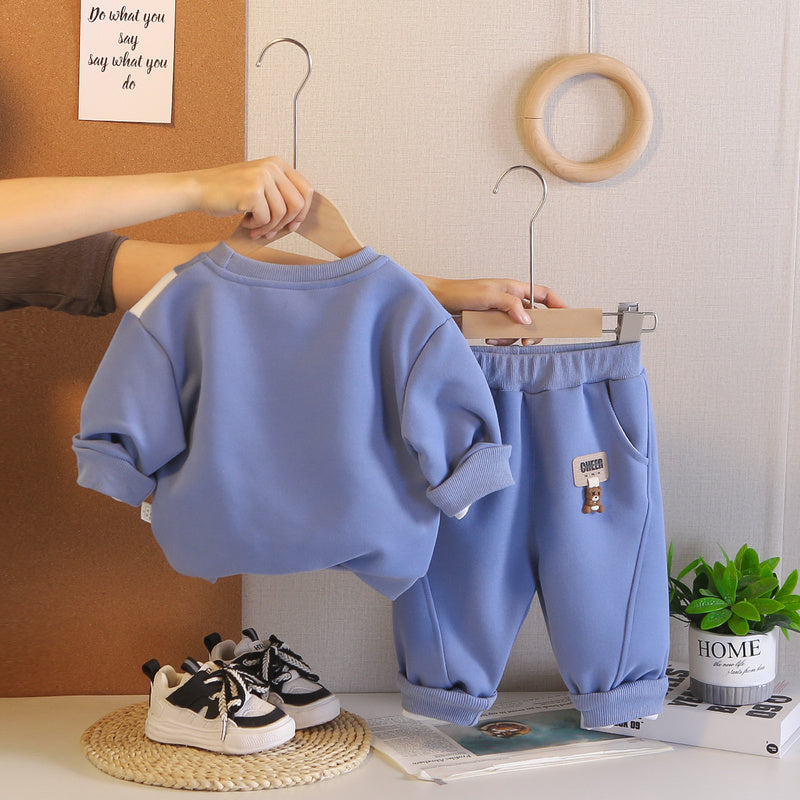 Baby Boy and Autumn 2026 New Fashionable Bear Sweatshirt Spring Cartoon Long Sleeve Two-Piece Set
