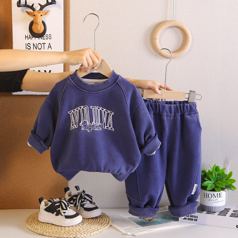 Outfit 2026 New Fashionable Children's Embroidered Letter Sweatshirt Spring and Autumn Boys' Clothes Baby Two-Piece Set