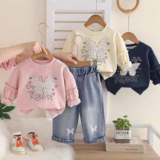 Girls' Butterfly Outfit 2026 New Trendy Baby Spring and Autumn Fashionable Clothes Infant Children's Two-Piece Set