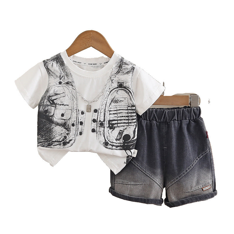 Boys' Outfit 2026 New Style Toddler Baby Summer Casual Vest Short Sleeve Stylish Two-Piece Children's Clothing