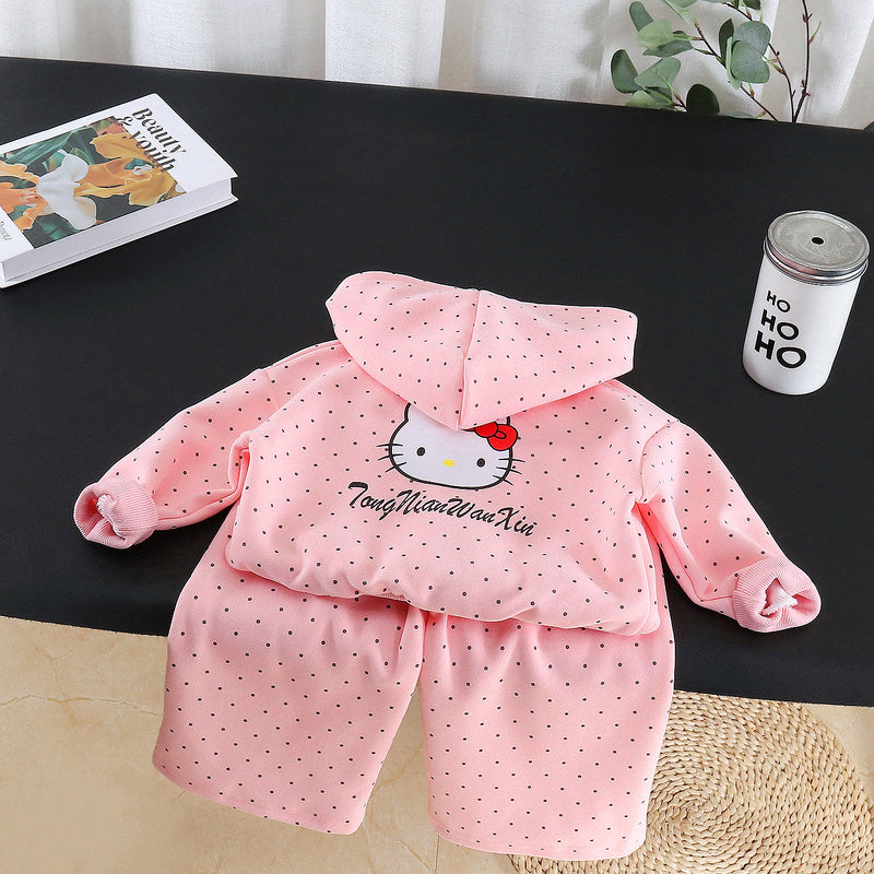 Girls' Two-Piece Outfit 2026 New Fashionable Children's Clothing Autumn Baby Polka Dot Cartoon Set Wholesale