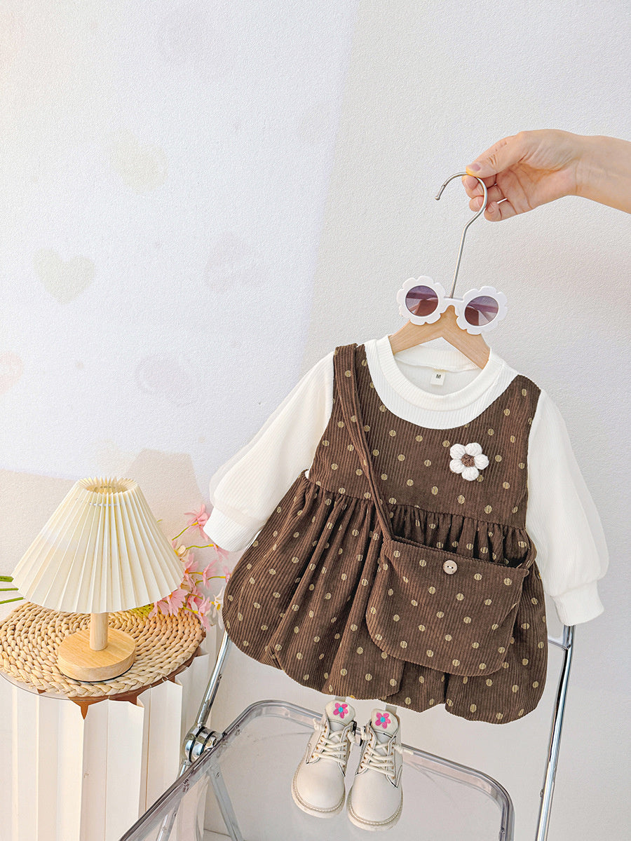 New Style Baby Long Sleeve Fake Strap Toddler Girl Little Princess Stylish Spring Autumn Dress