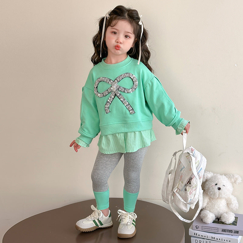 2026 New Pullover Round Neck Autumn Stylish Children's Sweatshirt Two-Piece Set for Toddlers and Young Girls Fashion