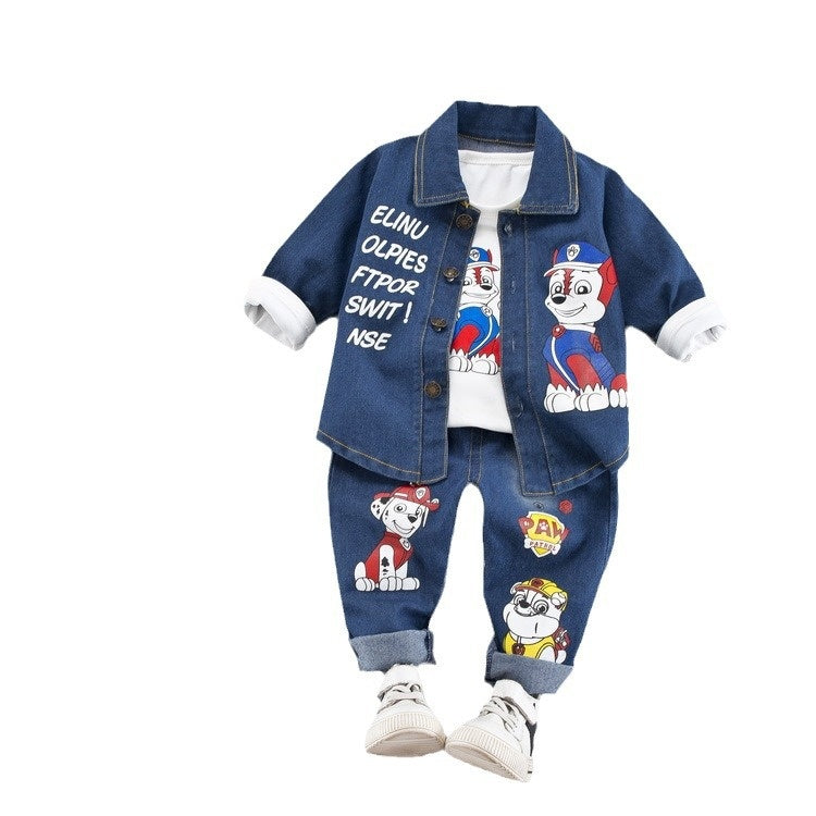 2024 Boys' Spring Denim Baby Autumn Winter New Korean Style Three-Piece Set Children's Casual Clothing Wholesale