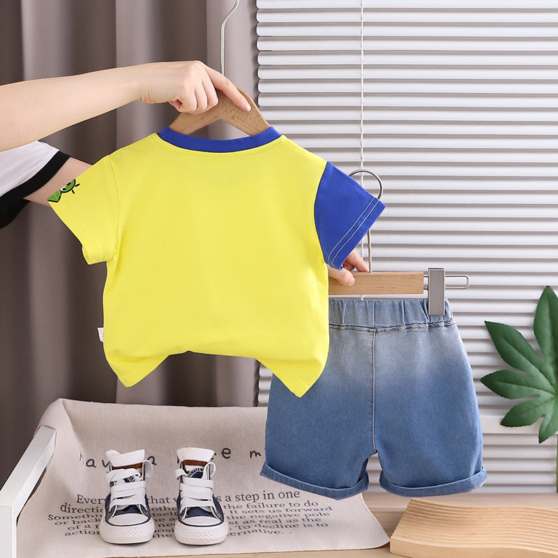 Boys' Outfit 2026 New Style Baby Summer Thin Cartoon Excavator Clothes Trendy Children's Short Sleeve Two-Piece Set