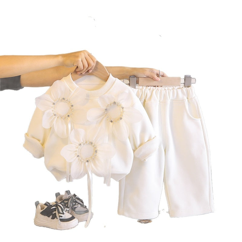 Girls' and Autumn Outfit 2026 New Fashionable Infant Children's Clothing Baby Spring Large Floral Long Sleeve Two-Piece Set