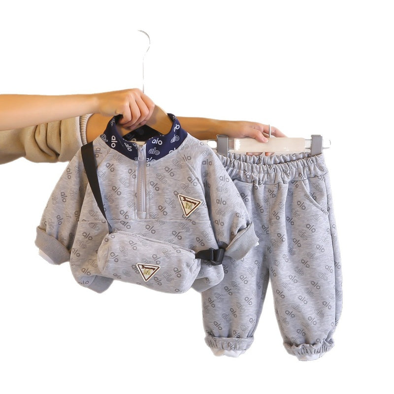 Boys' Outfit 2026 New Children's and Autumn Long-Sleeve Half-Zip Two-Piece Set Baby Spring Clothes Trendy