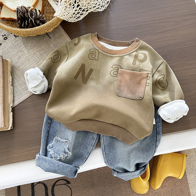 Boys' Outfit Spring and Autumn 2026 New Fashionable Children's Casual Letter Sweatshirt Two-Piece Set Trendy