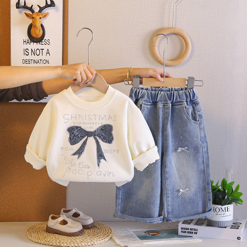Girls' and Autumn Fashionable Outfit 2026 New Style Baby Girl's Long Sleeve Spring Dress with Big Bow Trendy Children's Sweatshirt