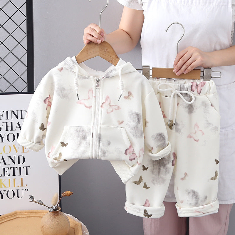 Girls' Outfit Long Sleeve 2025 New Children's Zipper Shirt Two-Piece Stylish Baby Spring and Autumn Set