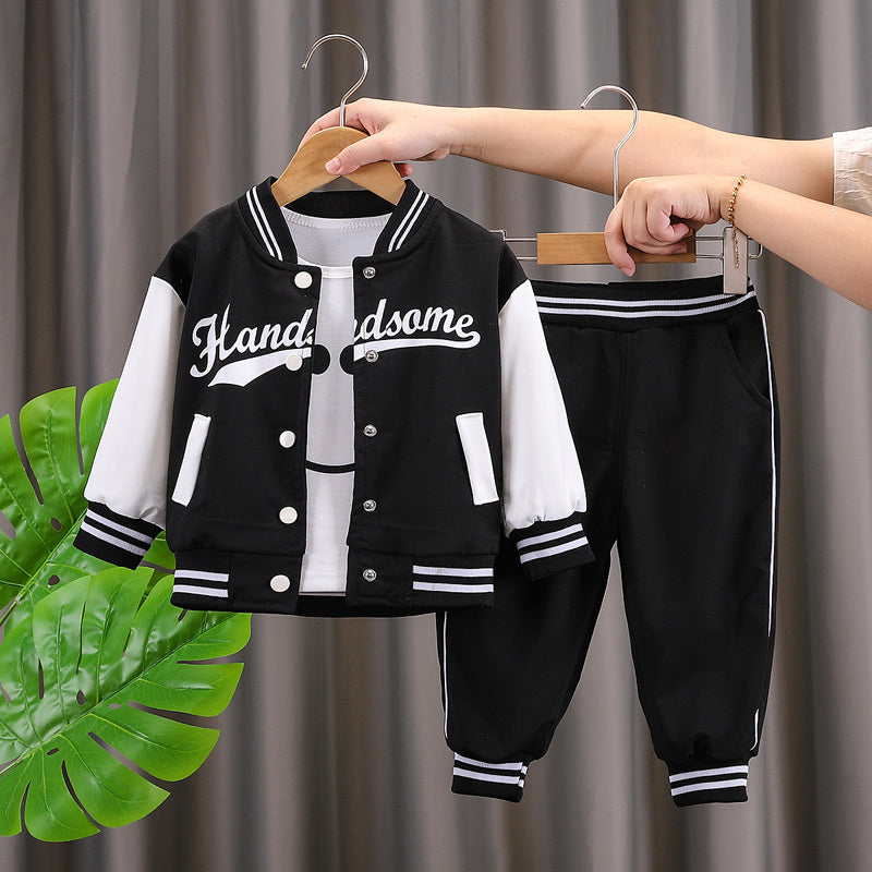 Boys' Outfit 2026 New Style Children's Spring and Autumn Stylish Letter Baseball Jacket Two-Piece Set for Trendy Babies