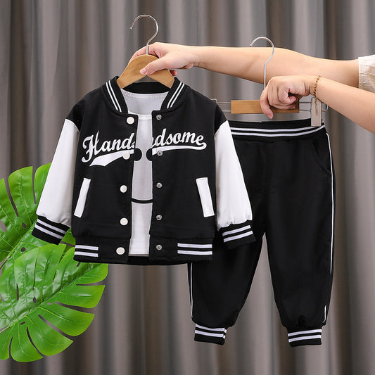 Boys' Outfit 2026 New Style Children's Spring and Autumn Stylish Letter Baseball Jacket Two-Piece Set for Trendy Babies
