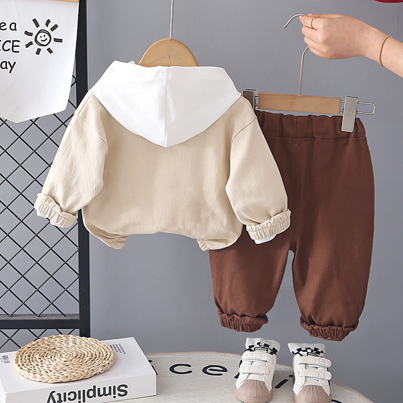 Children's Outfit Boys, Spring Clothing for 1-2-3 Year Olds, Toddler Autumn Outfit, Boy's Bear Hat Set, Baby Three-Piece Trendy Set