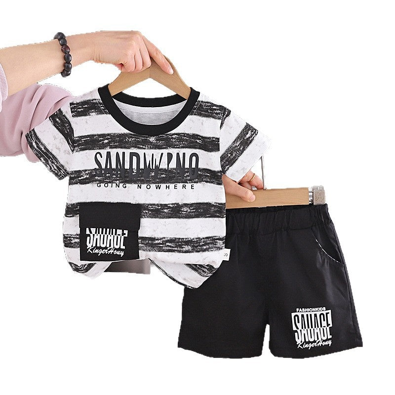 Boys' Striped Casual Short-Sleeve 2026 New Summer Outfit Baby Korean Style Children's Thin Two-Piece Trendy Set