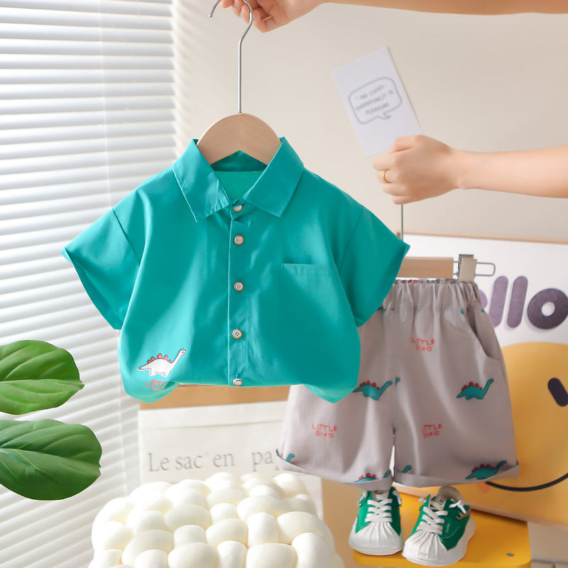 Boys' Summer Short-Sleeve Outfit 2026 New Fashionable Two-Piece Set Baby Cartoon Dinosaur Bear Clothes Children's Wear