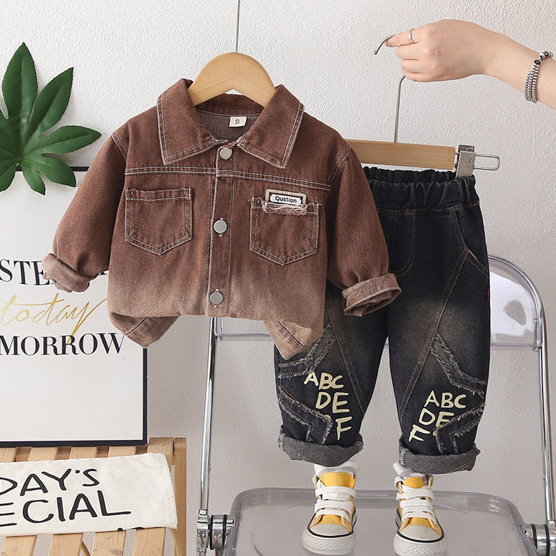 Boys' Outfit 2026 New Fashionable Denim Baby Boys, Spring and Autumn Two-Piece Trendy Set for Infants