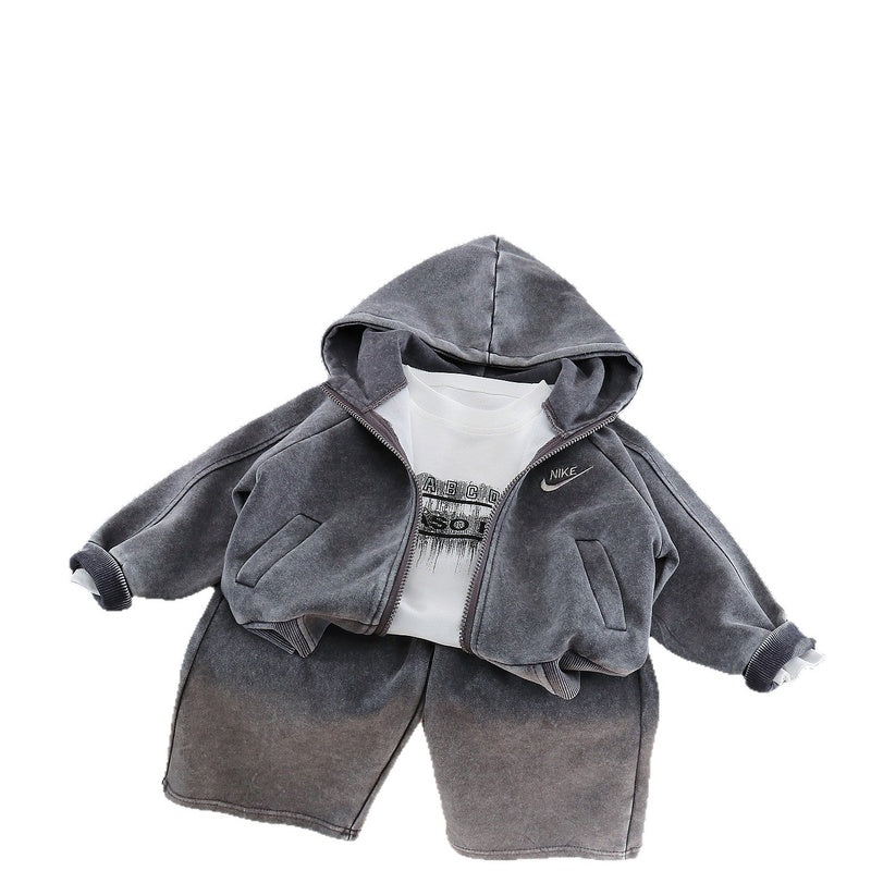 Children's Outfit 2026 New Style Boys' Stylish Spring and Autumn Clothes Toddler Baby Hoodie Three-Piece Set Wholesale