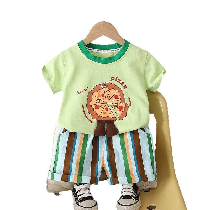 Children's Summer Outfit 2026 New Style Boys' Stylish Thin Cartoon Short-Sleeve Baby Casual Rainbow Pants Two-Piece Set