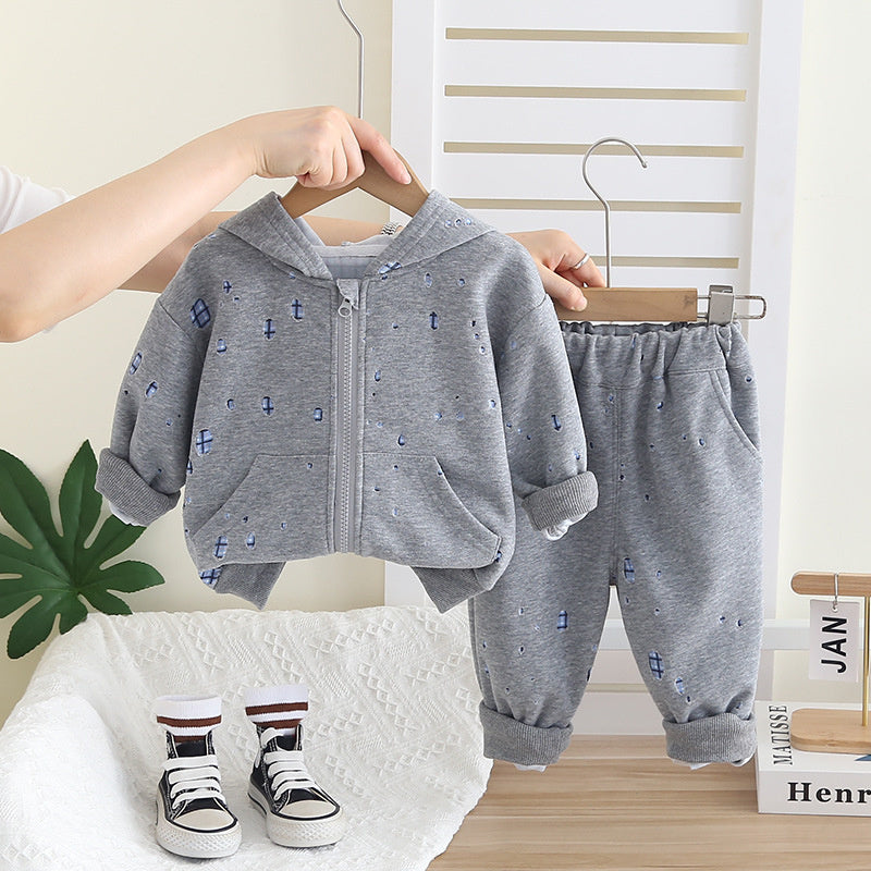 Boys' Stylish Zipper Jacket Set Spring Autumn 2025 New Fashionable Korean Style Clothes for Children and Toddlers
